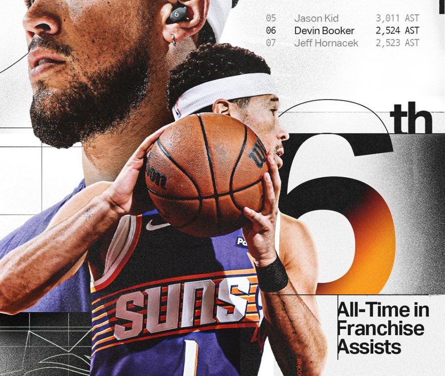 Девін Букер піднявся на шосте місце в історії "Санс" за результативними передачами 2 Девін Букер піднявся на шосте місце в історії "Санс" за результативними передачами 1