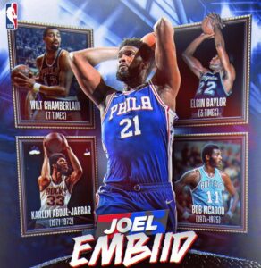 Джоел Ембіід - п'ятий гравець в історії НБА, який завершив сезон з 33+ очка та 10+ підбирань 35 - basket.com.ua